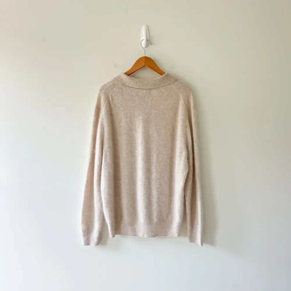 Banana Republic 100% Brushed Cashmere Oatmeal Cream Long Sleeve Polo Sweater